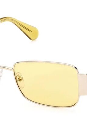 MAX&Co. Gold Open-Temple Sunglasses Yellow Tinted Lenses Y2K + Pouch